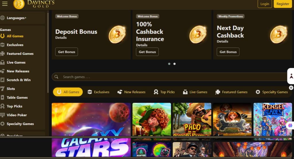 Da Vinci’s Gold Casino Review-Home Page