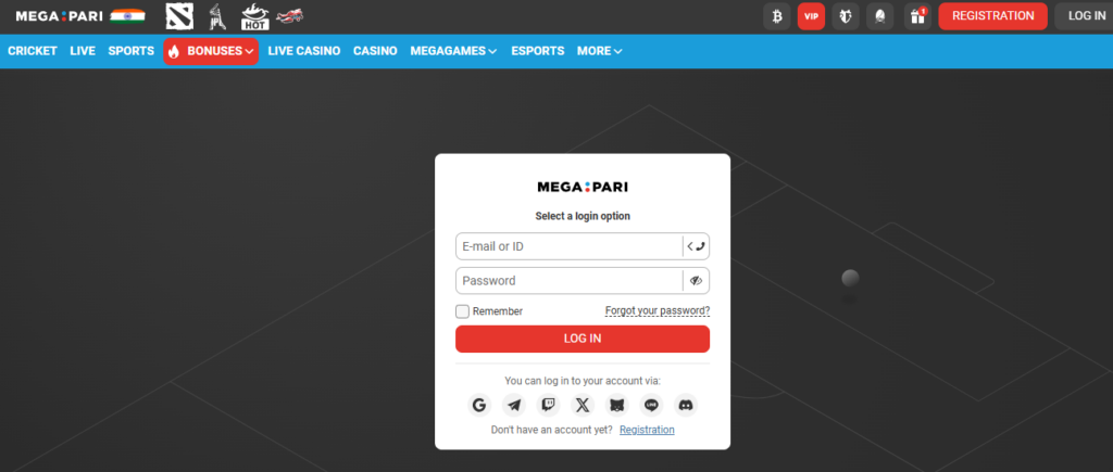 Megapari Login Page