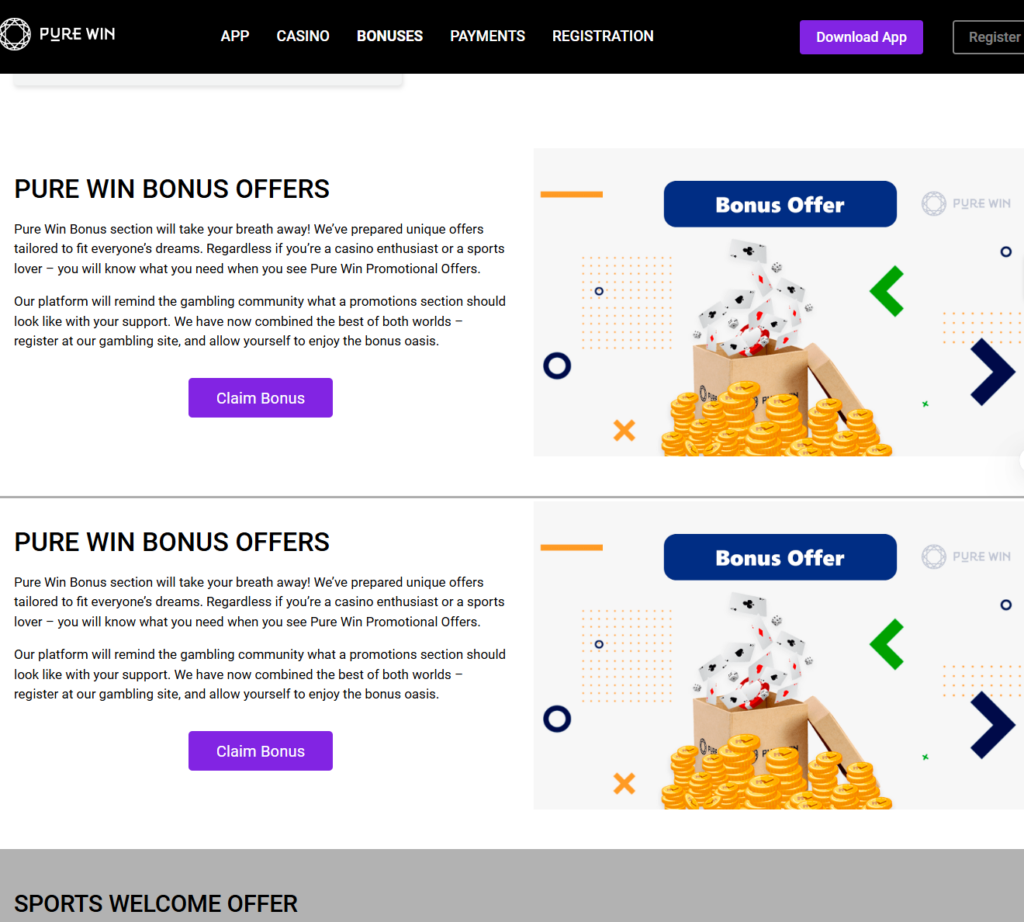 Pure Win Bonuses Page