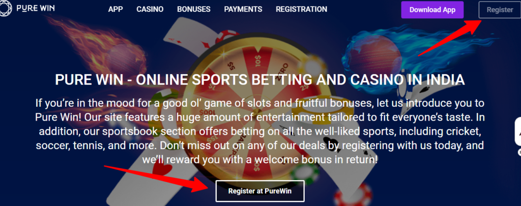 Pure Win Casino Register Page