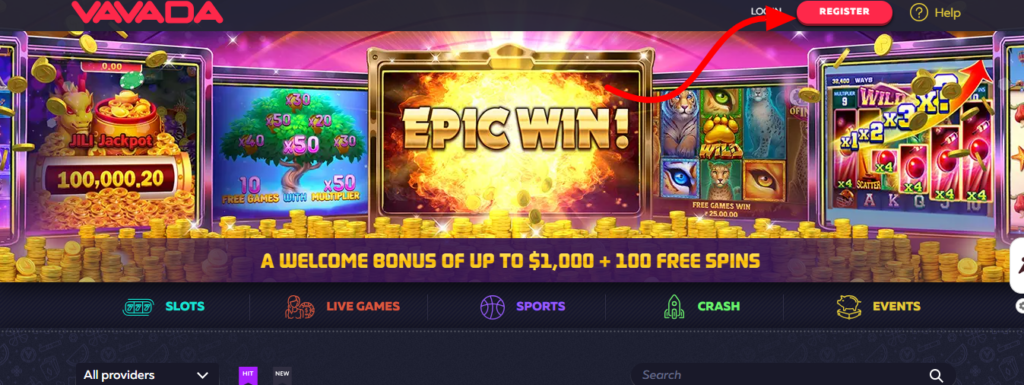 VAVADA Online Casino Register Page