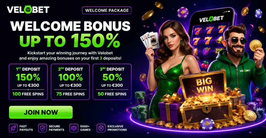 Velobet Casino Welcome Bonous Page