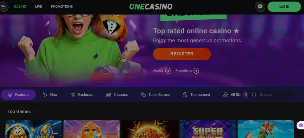 OneCasino Review-Home Page