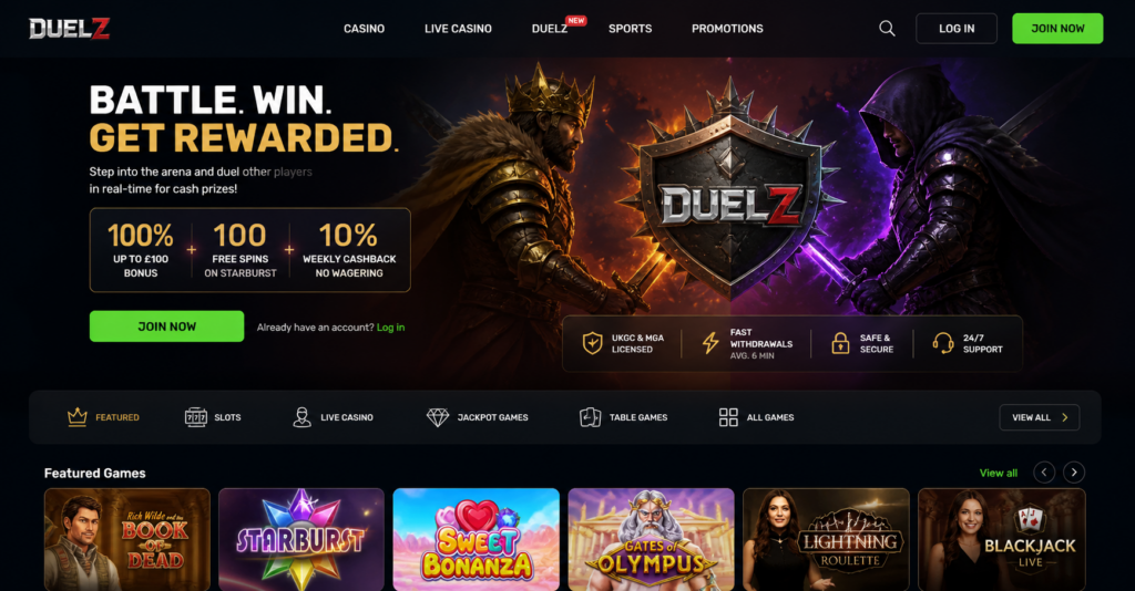 duelz Casino Review-Home Page